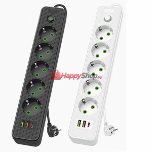 Разклонител 5 гнезда 2 USB и 1 type за захранване
